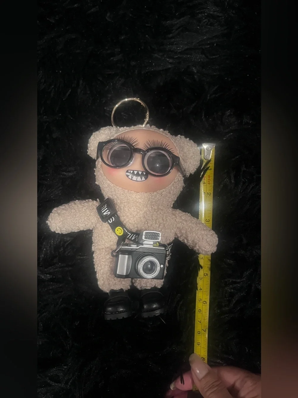 Plush Teddy Keychain or Charm with Camera Accessory - Cream